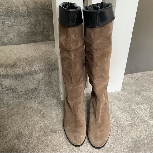 Anna F. Italian Suede Heeled Fold Over Brown Boots Euro 39.5 - Picture 3 of 9